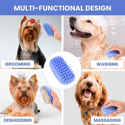 Bath Brush for Pet Grooming &amp; Massage - Rubber Scrubbing Brush for Showers, Ideal for Long &amp; Short Haired Dogs and Cats, Essential Puppy Accessory, Long Pins [We Love Doodles]