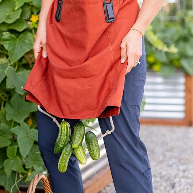 Roo Gardening Apron with Pockets &amp; Harvesting, Picking Pouch - Adjustable, Water-resistant, Washable Canvas Cotton
