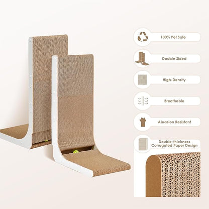 EHEYCIGA Cardboard Cat Scratcher for Indoor Kitten Cats, 19 Inch L Shaped Vertical Cat Scratching Board with Ball Cat Toy, Small Cat Scratcher Pad, White
