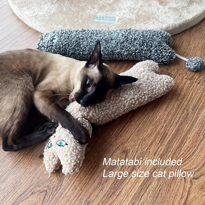 TTcat Catnip Silvervine Matatabi Pillow for Cats &amp; Kittens,Cat Kicker Toy,Large Size Cat Pillow Soothing Plush Cat Toy(Beige).