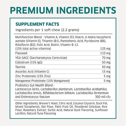 Dog Multivitamin - Dog Vitamins and Supplements - Digestive Enzymes &amp; Probiotics - Probiotics for Dogs - for Skin and Coat Allergies - Immune System &amp; Overall Health - 120 Soft Chew Dog Treats