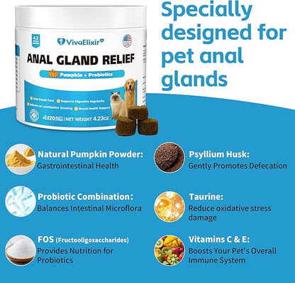 Cat Constipation Relief - Chewable Tablets - with Pumpkin, Psyllium Husk, Prebiotics &amp; Probiotics - Supports Gut Hydration, Bowel Regularity &amp; Immune Health - 120 Tablets