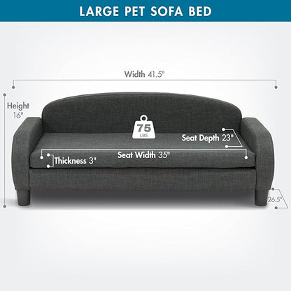 Paws &amp; Purrs Multi-Cat Sofa Bed – 41.5″ Wide Elevated Pet Couch with 3″ Foam Mattress, Removable Machine-Washable Cover – Stylish Indoor Pet Furniture for Two or More Cats and Dogs, Gray