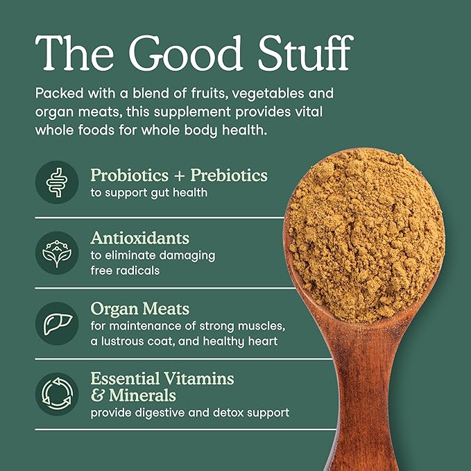 Fera Pets Whole Food Multivitamin Cat &amp; Dog Food Topper with Probiotics, Antioxidants, &amp; Essential Dog Vitamins &amp; Minerals - Nutrients from Fruits, Vegetables, &amp; Organ Meats - 3.7 oz