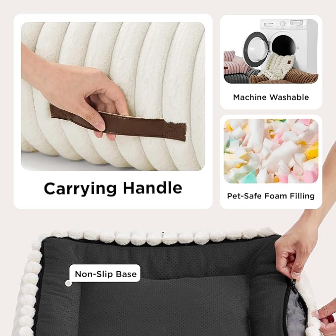 Bedsure Cute Cat Couch for Pets - Fluffy Cat beds with Premium Soft Corduroy Fleece, Fuzzy Cats beds for Indoor Cats with Removable Washable Cover, Supportive Pet Sofa, 24inch, Cream