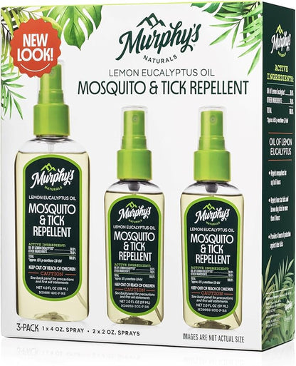 Murphy’s Naturals Mosquito &amp; Tick Repellent, Plant-Based DEET-Free Spray, Outdoor Essentials Kit 3-Pack, 1x4-ounce + 2x2-ounce Pumps, Limited Edition