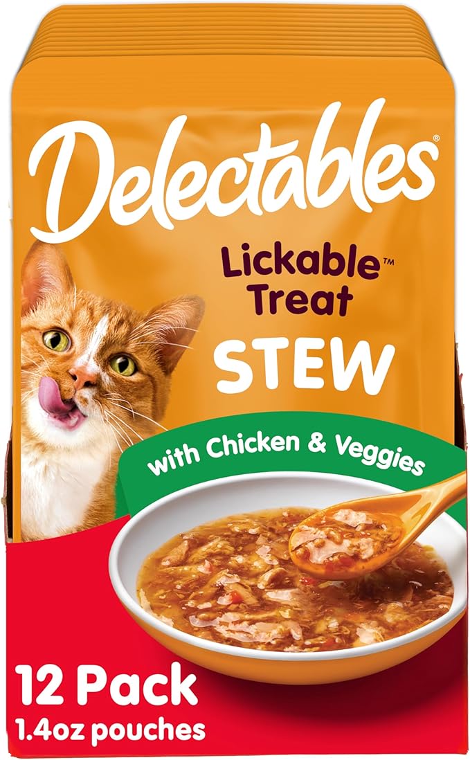 Hartz Delectables Stew Lickable Wet Cat Treats for Adult &amp; Senior Cats, Chicken &amp; Veggies, 1.4 Ounce (Pack of 12) (Packaging may vary)