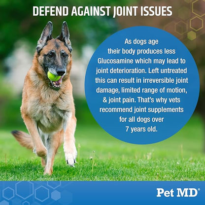 Pet MD Glucosamine for Dogs | Dog Joint Supplement with Glucosamine, Chondroitin &amp; MSM - Inflammatory Pain Relief Chews for Hip &amp; Joints - Bacon Flavored - Includes Yucca &amp; Turmeric - 120 Ct