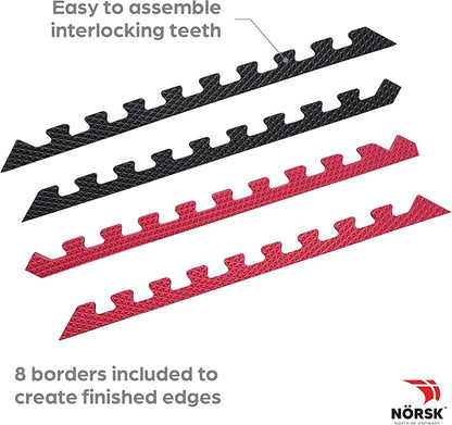 Norsk Reversible Gym Exercise Mats 3/4" Thick EVA Interlocking Foam Tiles, Perfect Home Gym Flooring, 20 Tiles &amp; 40 Trim Pieces, 80 Sq. Ft. Reversible, Red/Black
