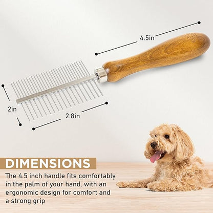 Takavu Double-Sided Metal Pet Comb for Dogs &amp; Cats - Stainless Steel Teeth for Detangling, Removing Loose Hair &amp; Flea Check - Grooming Tool