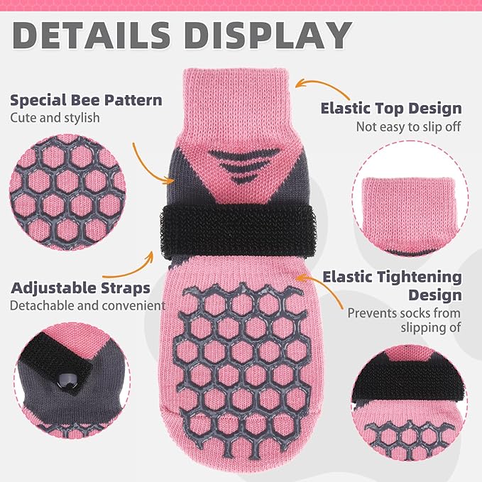 KOOLTAIL Dog Socks for Hot Pavement, Summer Breathable Dog Socks to Prevent Licking Paws, Non Slip Pet Boots &amp; Paw Protectors for Hardwood Floor,Grippy Shoes for Small Medium Large Senior Dogs,Pink L