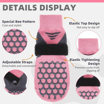 KOOLTAIL Dog Socks for Hot Pavement, Summer Breathable Dog Socks to Prevent Licking Paws, Non Slip Pet Boots &amp; Paw Protectors for Hardwood Floor,Grippy Shoes for Small Medium Large Senior Dogs,Pink L