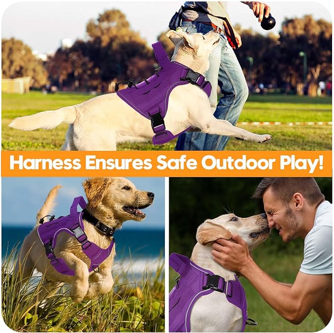 Heavy-Duty Tactical Dog Harness for Large Dogs, No Pull Adjustable Reflective Pet Vest with Molle System, K9 Military-Grade Control for Service Training, Outdoor &amp; 10+ Breeds, Purple, Small
