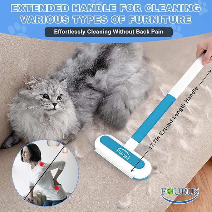 Multifunctional Pet Hair Remover Tool, 4 in 1-Reusable Washable Long Handle Dog&amp;Cat Fur Hair Remover for Furniture,Carpet,Couch,Clothes,Bedding,Car,Window,Better Than Lint Rollers, with 2 Scrapers