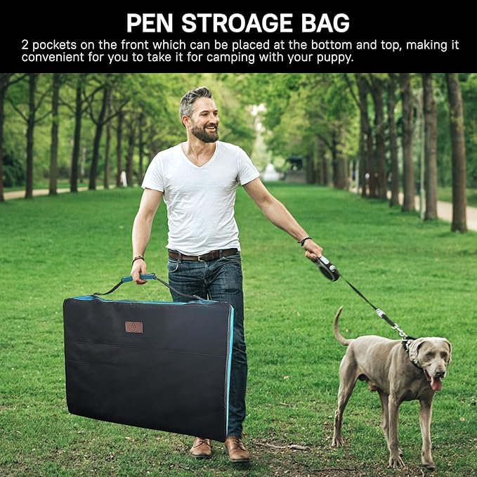 PJYuCien Dog Playpen Plus Storage Bag, 32" H 8 Panels Puppy Pen with Square Bottom &amp; Top Cover, Heavy Duty Dog Fence for Camping