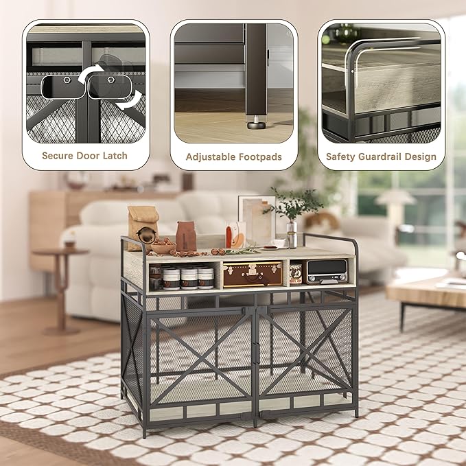 Dog Crate Furniture, 43" Heavy Duty Wooden Dog Crate End Table, XL Dog Kennel Furniture Large Breed, Decorative Dog Kennel Indoor with 3 Drawers &amp; Steel Tubes 43" L x28 W x36 H (Grey)