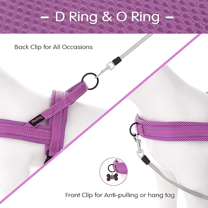 Didog No Pull Dog Harness with Soft Mesh Padded,Reflective &amp; Quick Fit Light Weight Dog Strap Vest Harness,Easy for Walking Training (XS:Chest 15-18", Purple)