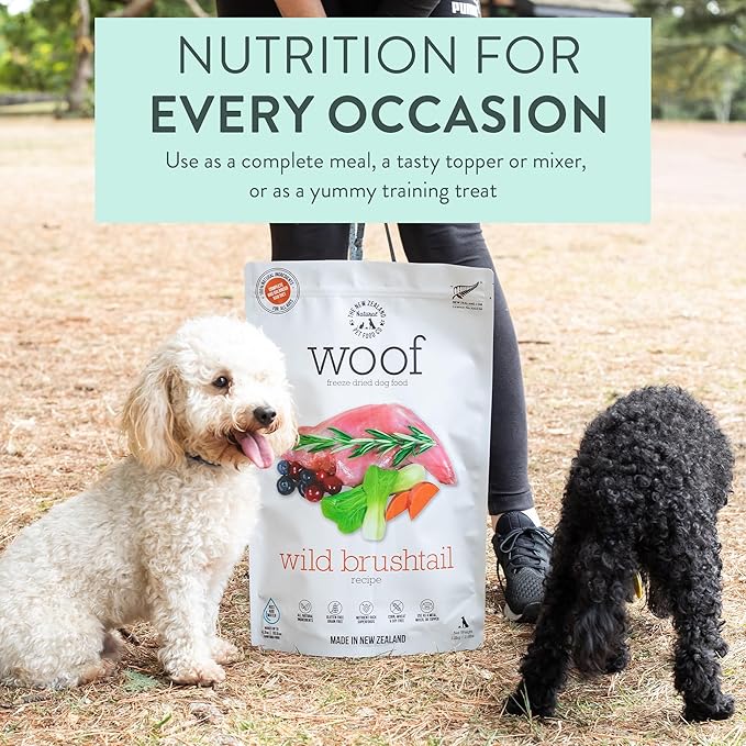 WOOF Freeze Dried Dog Food - Wild Brushtail Recipe, High Protein Dog Treats, Dog Food Toppers &amp; Meals, 2.2 lb