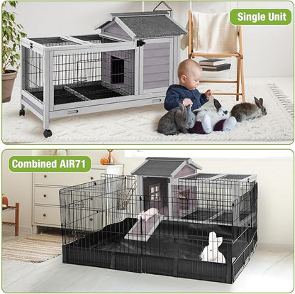 GUTINNEEN Rabbit Hutch Bunny Cage with Removable Wire Floor, Indoor/Outdoor Guinea Pig Cages with Leakproof Pull-Out Tray, 4 Lockable Wheels &amp; Run Space