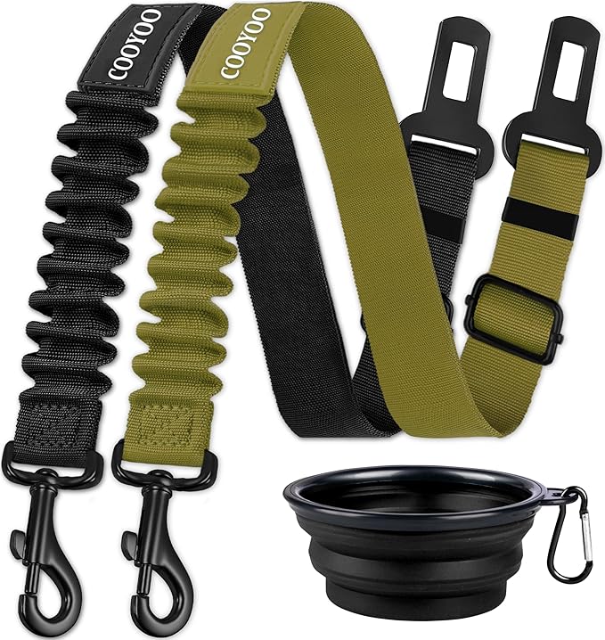 COOYOO Dog Seat Belt,3 Piece Set Retractable Dog Car Adjustable Seatbelts for Vehicle Nylon Pet Safety Heavy Duty &amp; Elastic &amp; Durable Car Harness for Dogs