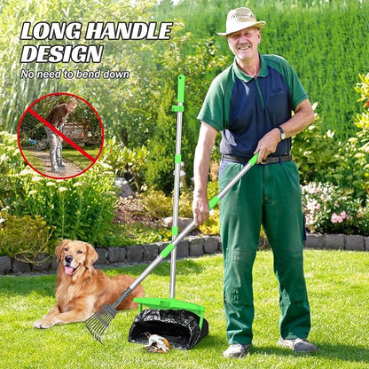 Pooper Scooper with Bag Attachment, 50 inches Long Handle Pooper Scooper, Poop Scooper for Dogs, Dog Poop Scooper for Yard, Pooper Scooper for Large Dogs Heavy Duty, Poop Scooper Bin &amp; Rake