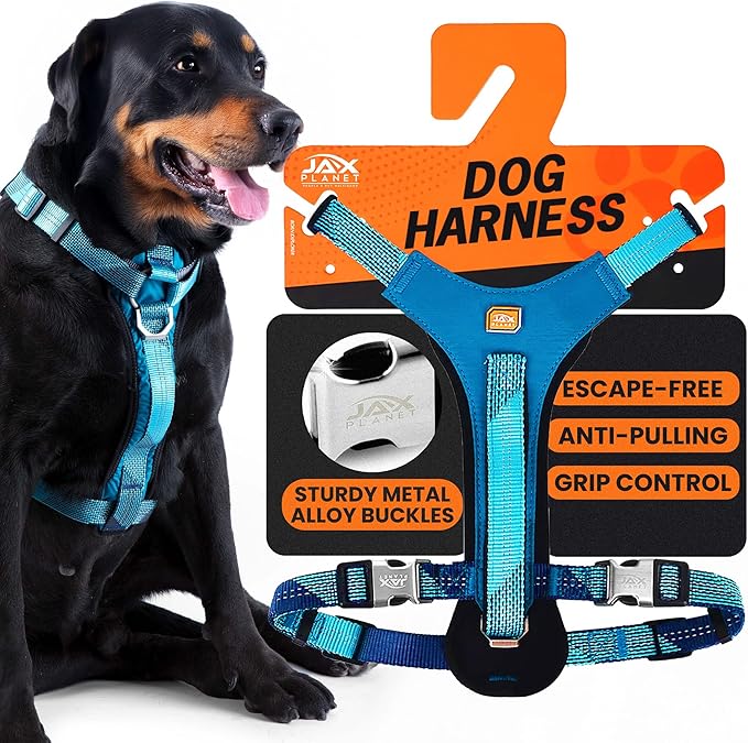 No-Pull Dog Harness with Handle - Escape Proof, Anti-Pulling, Grip Control, Multi-Angle Reflective for Safe Walks &amp; Training, Easy On &amp; Off, Metal Buckle–Pet Harness, Medium/Large Dogs- H3- Blue