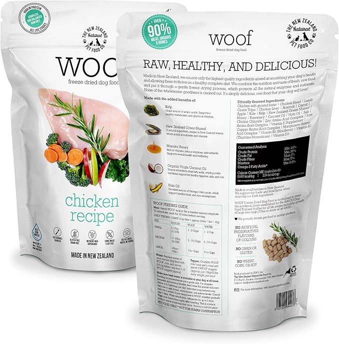 WOOF Freeze Dried Dog Food - Chicken Recipe, High Protein Dog Treats &amp; Snacks, Dog Food Toppers &amp; Meals, 2.2 lb