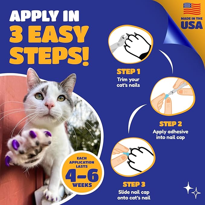 Soft Claws Cat Nail Caps for Medium Cats – (40 Caps, Pink Sparkle) - Made in USA - Veterinarian-Developed | Protects Furniture &amp; Skin - Easy to Apply, Long-Lasting Anti-Scratch Soft Cat Claw Covers