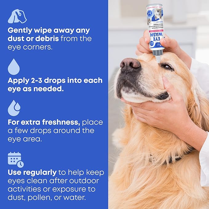 Cat &amp; Dog Eye Wash Drops &amp; Tear Stain Remover, Cleaner | Eye Infection Treatment Helps Prevent Pink Eye, Relief Allergies Symptoms, Runny, Dry Eyes - Safe for Small Animals (Eye Drops)