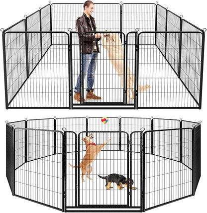 Dog Playpen Outdoor Extra Wide 12 Panels Heavy Duty Dog Fence 47" Height Anti-Rust with Doors Portable for RV Camping Yard, Total 32FT, 79 Sq.ft, Snowy Black