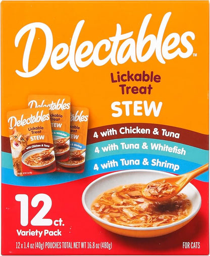 Hartz Delectables Stew Lickable Wet Cat Treats for Adult &amp; Senior Cats, Variety Pack, 1.4 Ounce (Pack of 12)