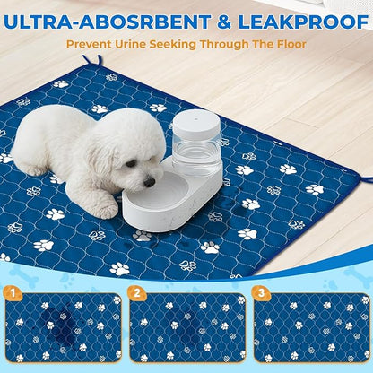 Fostanfly Washable Pee Pads for Dogs, 2 Pack Large 36"x41" Ultra-Absorbent and Leak-Proof Non-Slip Reusable Potty Training Pads for Dogs, Puppy &amp; Cats of Add 8 Lanyards-Blue