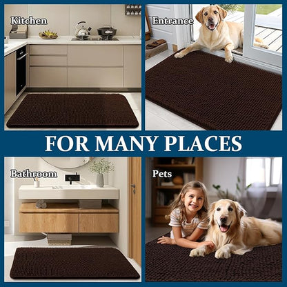 OLANLY Dog Door Mat Set 4-Piece 30x20, Absorbs Moisture and Dirt, Absorbent Non-Slip Washable Doormat, Quick Dry Chenille Mud Mat for Dogs, Entry Indoor Entryway Carpet for Inside Floor, Brown