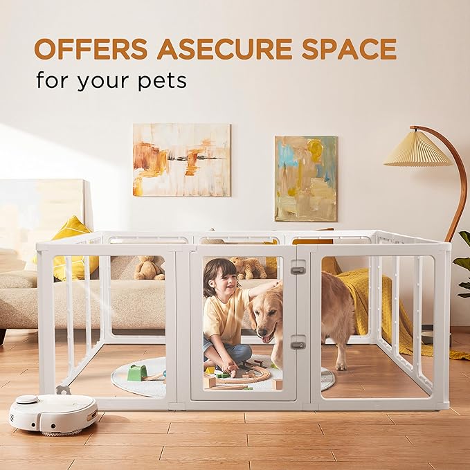 Citylife Clear Acrylic Plastic Dog Playpen Indoor,for Puppy Cat Rabbit Ferret Transparent Pet Pen,Easy Assemble Whelping Crate Kennel Cage Enclosure for Small &amp; Medium Dogs 12 Panels