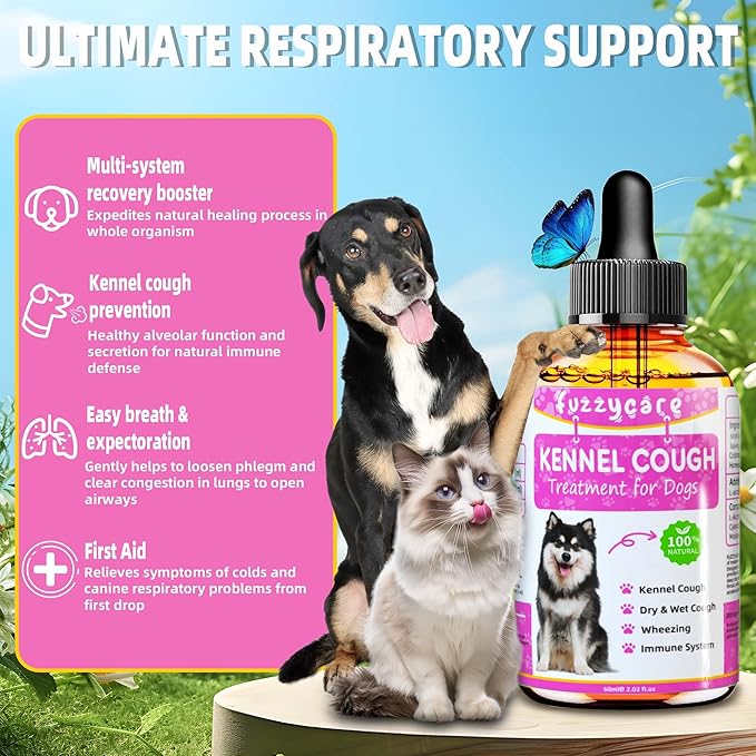 Dog Cough Treatment，Effective Kennel Cough Medicine for Dogs &amp; Cats, Natural Kennel Cough Treatment and Allergy Relief, Herbal Drops for All Breeds &amp; Sizes, Soothing Dog Cough Medicine