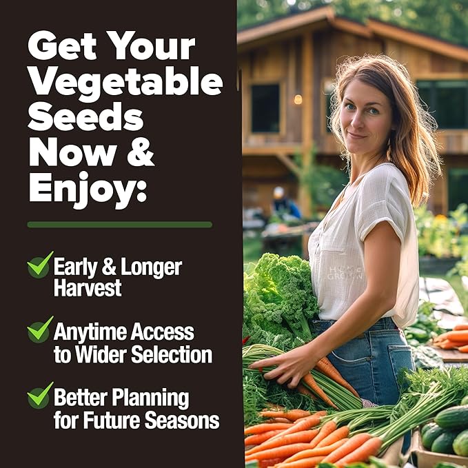 HOME GROWN 𝗨𝗦𝗔 𝗣𝗥𝗘𝗠𝗜𝗨𝗠 10 Variety Vegetable 2,000+ 𝗡𝗢𝗡-𝗚𝗠𝗢 Seeds (Kale Lettuce Tomato Broccoli Beans Peas Bell Peppers Carrot Cucumber Radish) – Indoor &amp; Outdoor Garden Survival Seeds