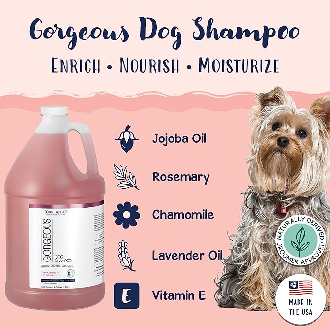 Bobbi Panter Gorgeous Dog Shampoo for Natural Brightening &amp; Whitening, Naturally Derived Ingredients, Tear-Free, Salt-Free, Paraben-free, pH-Balanced, Peach Scent, 20:1 Concentrated Formula, 13 oz