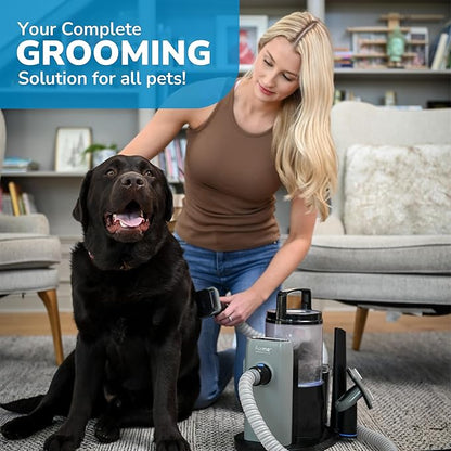 Professional Pet Grooming Vacuum Kit - Cat &amp; Dog Grooming Kit for Easy Pet Care at Home, Quiet &amp; Safe Dog Hair Remover Machine with Brush, Clipper, Shedding &amp; Cleaner Tools &amp; 2L Canister