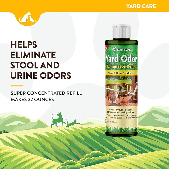 NaturVet – Yard Odor Eliminator | Eliminate Stool and Urine Odors from Lawn and Yard | Designed for Use on Grass, Plants, Patios, Gravel, Concrete &amp; More | 16 oz Refill