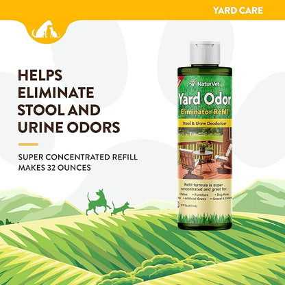 NaturVet – Yard Odor Eliminator | Eliminate Stool and Urine Odors from Lawn and Yard | Designed for Use on Grass, Plants, Patios, Gravel, Concrete &amp; More | 16 oz Refill