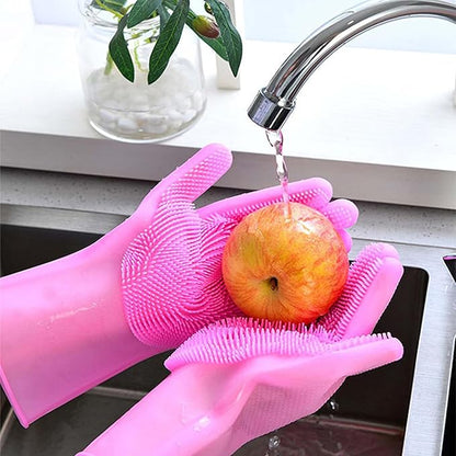 Pet Grooming Gloves，Heat-Resistant Silicone Gloves with High-Density Teeth for Enhanced Massaging and Bathing of Dogs and Cats (Pink, 2 Pair)