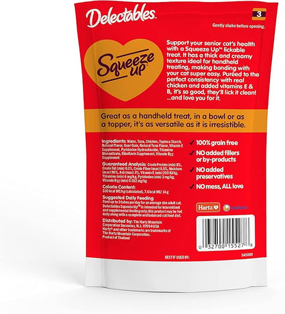 Hartz Delectables Squeeze Up Interactive Lickable Wet Cat Treats for Adult &amp; Senior Cats, Senior Chicken, 32 Count
