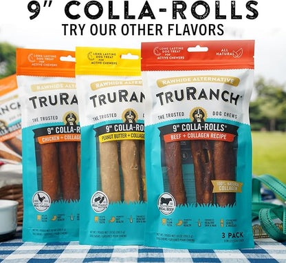 Collagen Rolls - 9" Collagen Rolls for Dogs - Long Lasting Healthy Joint Support - Rawhide Alternative - Skin &amp; Coat Health - Made with Real Beef, Value Pack, 15 Bags, 45 Count