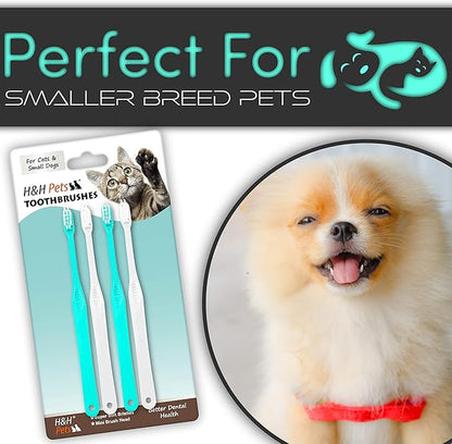 H&amp;H Pets Toothbrush for Small Dogs &amp; Cats - Soft and Extra Small Toothbrush Designed for Cats, Puppies, and XS Breed Dogs Like Teacups, Chihuahuas, Yorkshire, and Poodle, 4 Count Pack