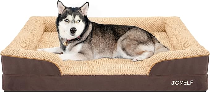 JOYELF Orthopedic Dog Bed for Large Dogs, Waterproof &amp; Washable Cover, Nonskid, Coffee