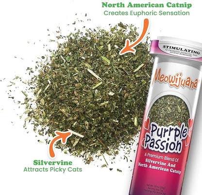 Meowijuana Purrple Passion Cat Nip - Premium Organic Blend of Catnip for Cats &amp; Silvervine, Stimulates Playful Behavior, 26g, Natural Wellness Gift for Cat Lovers
