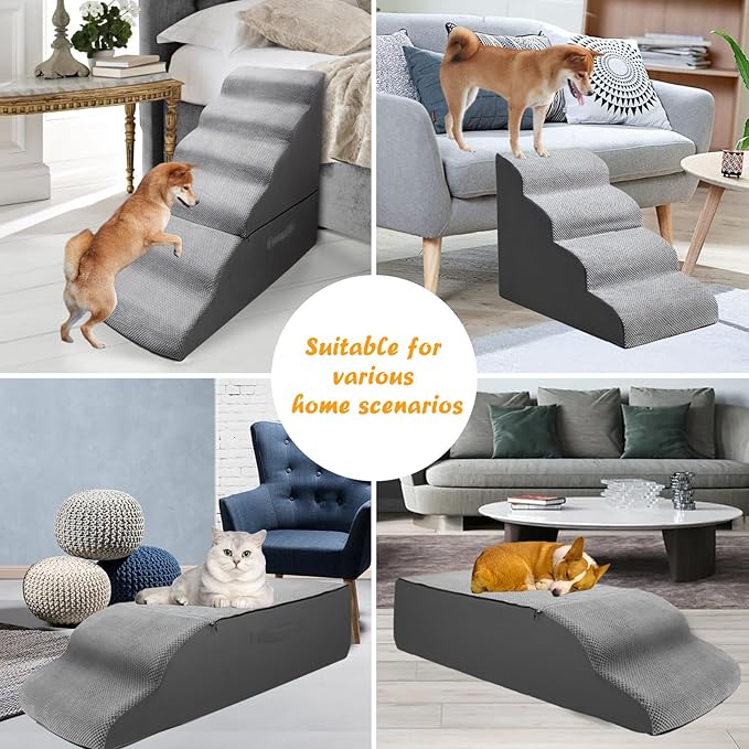 Dog Stairs&amp;Steps for 30 Inches High Bed Up to 30-36 Inch Tall, Pet Cat Ramp Ladder for Small Dogs, Doggie, Old Cats, Kitty, Small Animals Grey