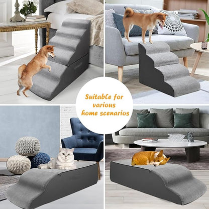 Dog Stairs&amp;Steps for 30 Inches High Bed Up to 30-36 Inch Tall, Pet Cat Ramp Ladder for Small Dogs, Doggie, Old Cats, Kitty, Small Animals Grey
