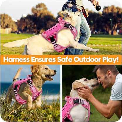 Heavy-Duty Tactical Dog Harness for Large Dogs, No Pull Adjustable Reflective Pet Vest with Molle System, K9 Military-Grade Control for Service Training, Outdoor &amp; 10+ Breeds, Pink Camo, X-Large