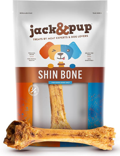 Jack&amp;Pup 8-11” Shin Bones, Roasted Meaty Beef Bone for Dogs – Long Lasting Natural Dog Bones, Big Dog Bone for Large Dogs (1 Pack)